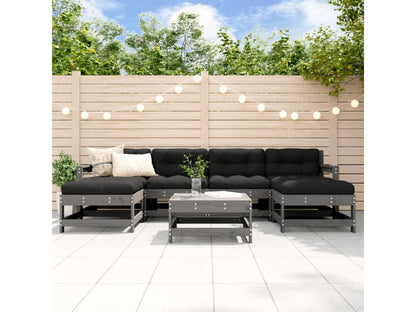 Salon de jardin 7 pièces avec coussins gris bois massif WEVX94403