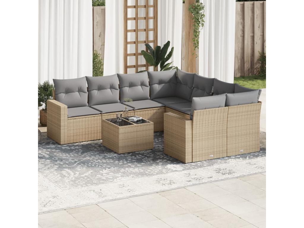Salon de jardin avec coussins 9 pcs beige résine tressée HXWM20657