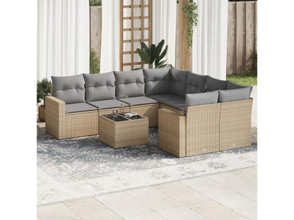 Salon de jardin avec coussins 9 pcs beige résine tressée HXWM20657