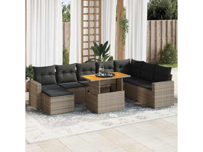 Salon de jardin 9 pièces avec coussins gris résine tressée KNLQ86606