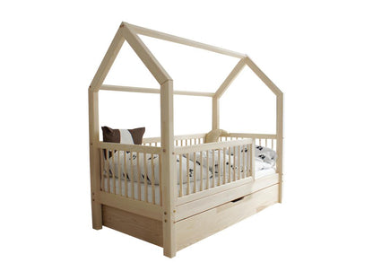 Lit cabane 90x190 barrière sommier et tiroir inclus Florie Bois YZUT19466