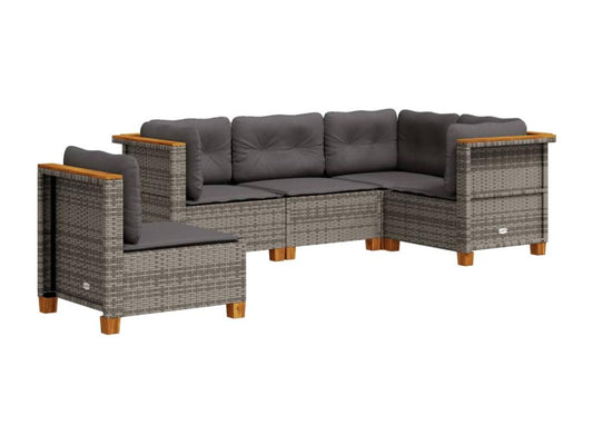 Salon de jardin 5 pcs avec coussins gris résine tressée TIVK61414