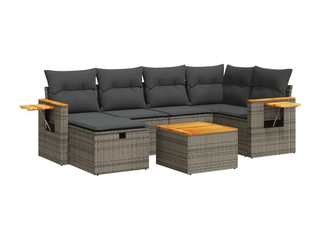 Salon de jardin avec coussins 7 pièces gris résine tressée MNVN30802