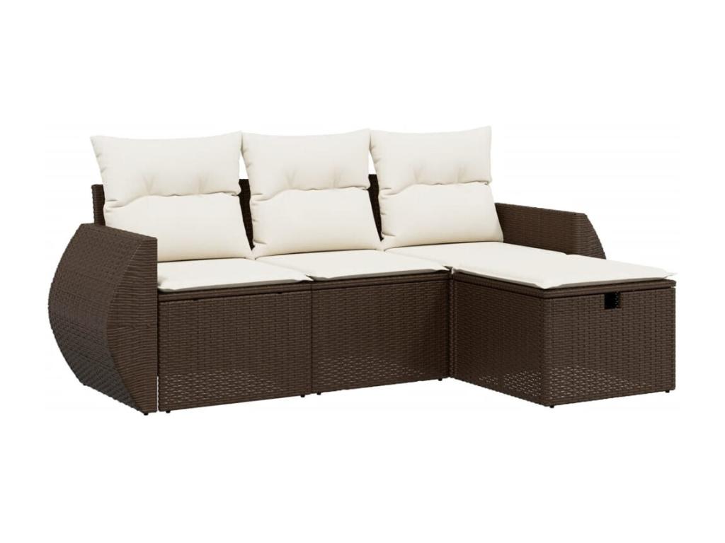 Salon de jardin 4 pièces avec coussins marron résine tressée ACHW03735