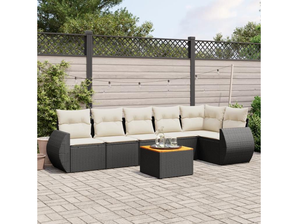 Salon de jardin 7 pcs avec coussins noir résine tressée SOND45335