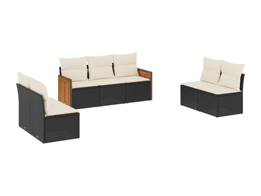 Salon de jardin 7 pièces avec coussins noir résine tressée CDEK98049