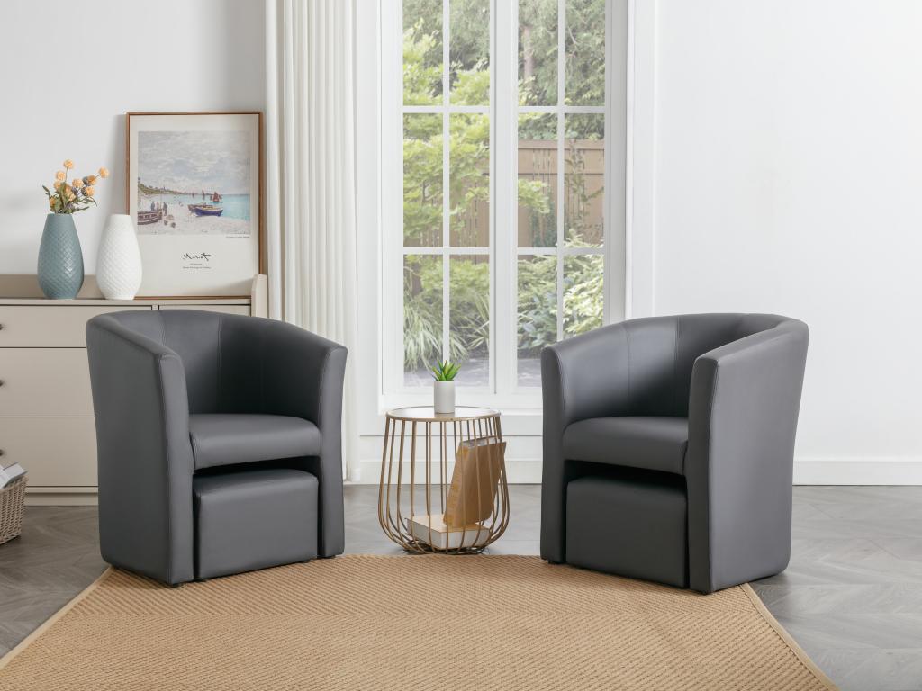 Fauteuil cabriolet et pouf en simili gris Chezlova ETJN91488