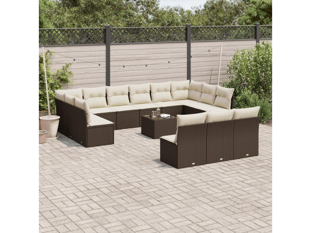 Salon de jardin avec coussins 14 pièces marron résine tressée JEXZ67544