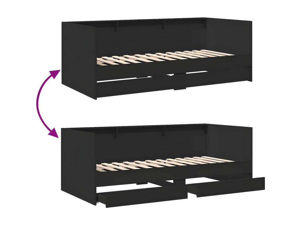 Lit de jour avec tiroirs noir 75x190 cm bois d'ingénierie TJTQ10513
