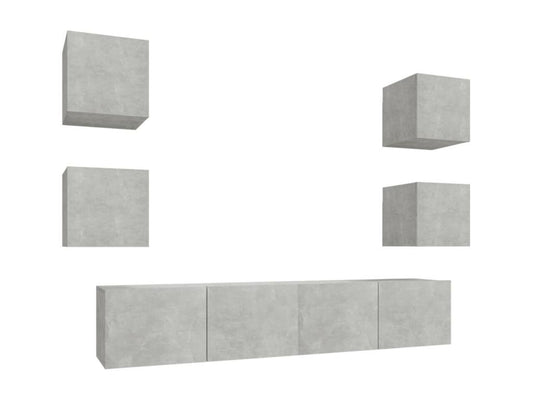 Ensemble de meubles TV 6 pcs Gris béton Bois d'ingénierie DYSM44872