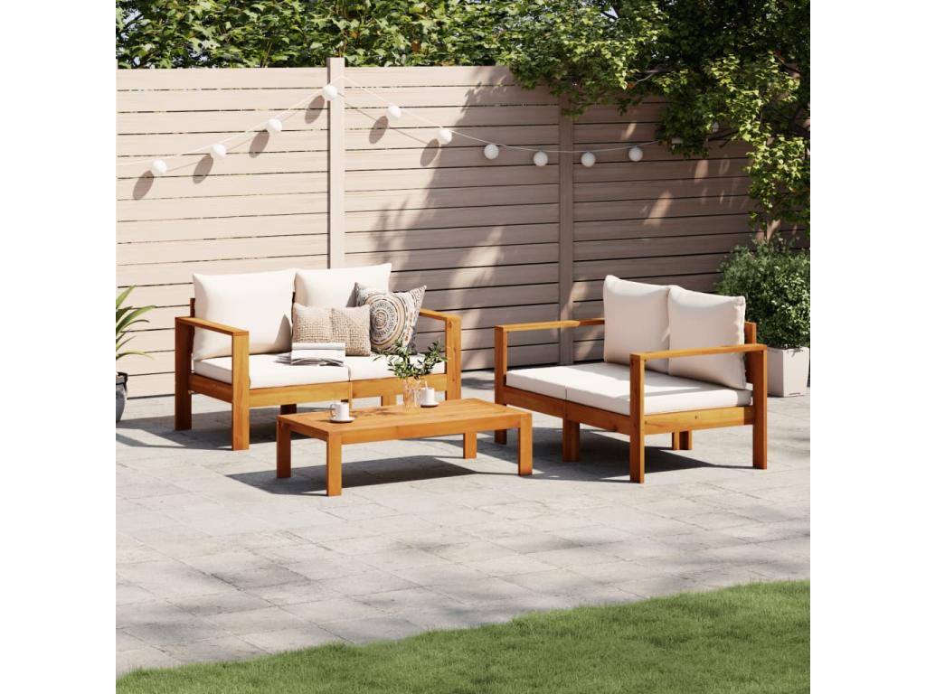 Salon de jardin avec coussins 3 pièces bois massif d'Artigeo WUJT58313