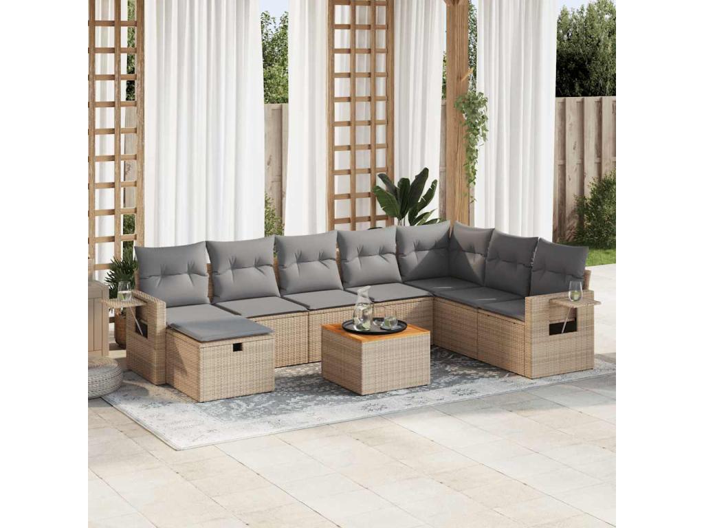 Salon de jardin avec coussins 9 pcs beige résine tressée FHBF93458