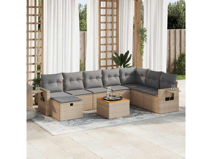 Salon de jardin avec coussins 9 pcs beige résine tressée FHBF93458