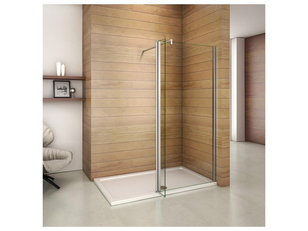 Paroi de douche à l'italienne 70 30x200cm avec retour pivotant - Verre 8mm trempé - Avec barre de fixation 90cm en carré JSIL51191