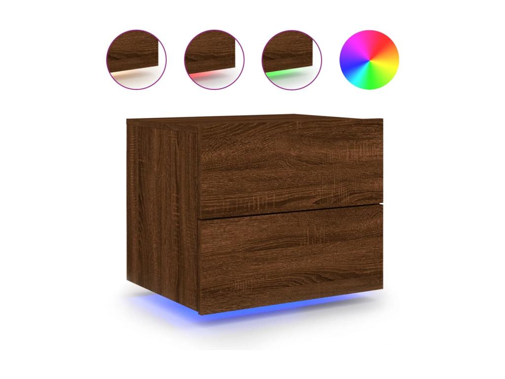 Tables de chevet murales avec Artigeoères LED 2 pcs chêne marron XOGY10063