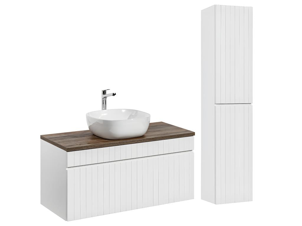 Ensemble meuble simple vasque 100cm et colonne Artigeo Blanc et Bois CAMQ43324