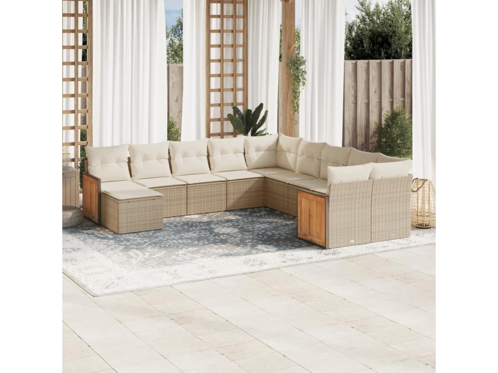 Salon de jardin 11 pcs avec coussins beige résine tressée TMSU64945