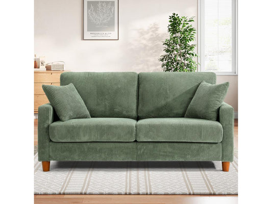 Canapé en Velours Côtelé 2 Places Grand Canapé Droit Rembourré Moderne avec Sièges extra profonds de 56cm - 2 Coussins - 178x76x89cm - Vert RSGG03338