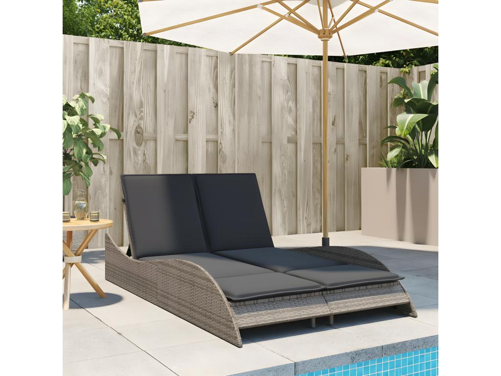 Chaise longue avec coussins gris 114x205x73 cm résine tressée OAHD34584