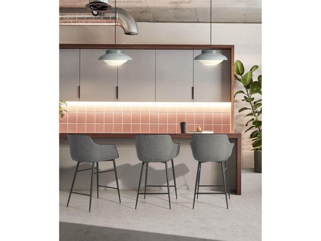 Tabouret de bar rembourré accoudoirs tissu pietement acier peint MNQP78926