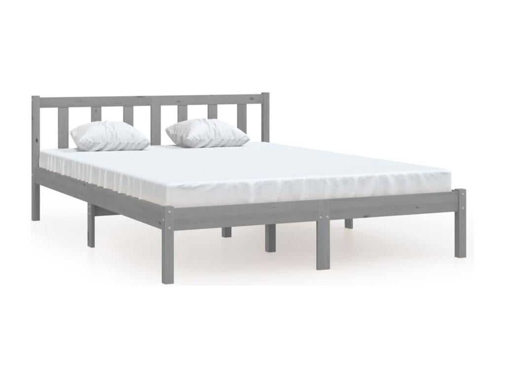 Cadre de lit Gris Bois de pin massif 150x200 cm Très grand QBFI12019