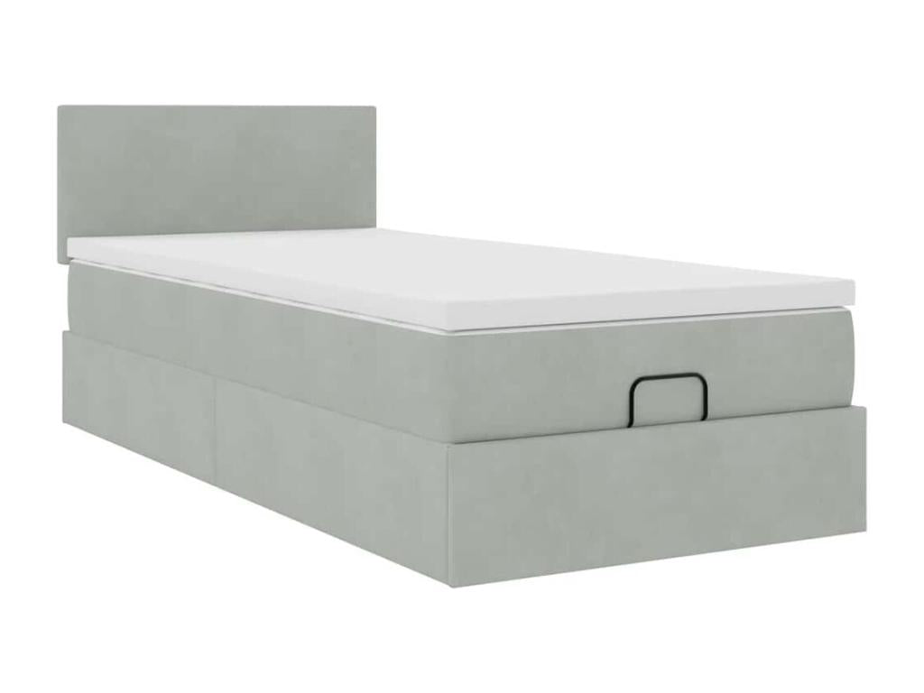 Cadre de lit ottoman et matelas gris clair 100x200 cm velours NZLR32525