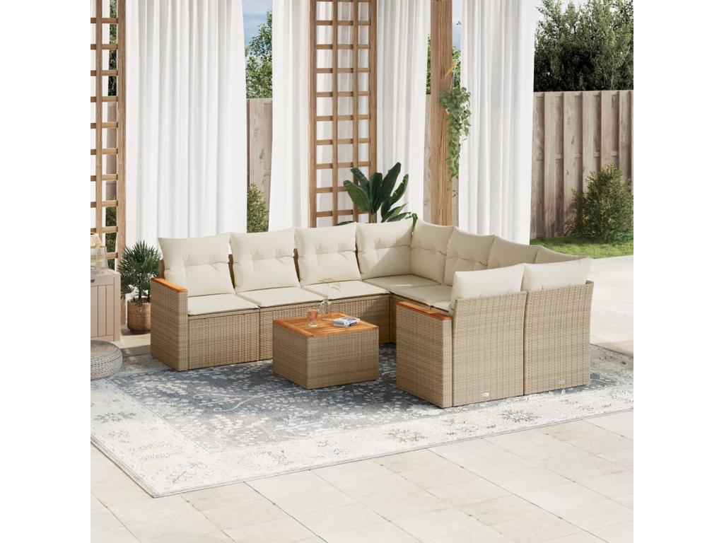 Salon de jardin avec coussins 9 pcs beige résine tressée PDPC90324
