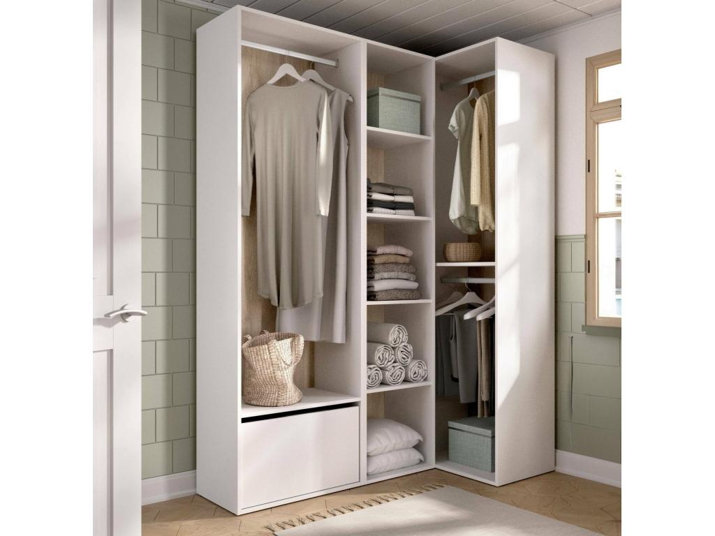 Grande Garde-robe Dbhati Meubles de chambre Penderie de plain-pied Placard à vêtements 145x85 h205 cm Blanc et Chêne clair ROKF25998