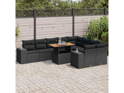 Salon de jardin 10 pièces avec coussins noir résine tressée Artigeo OUVN69365