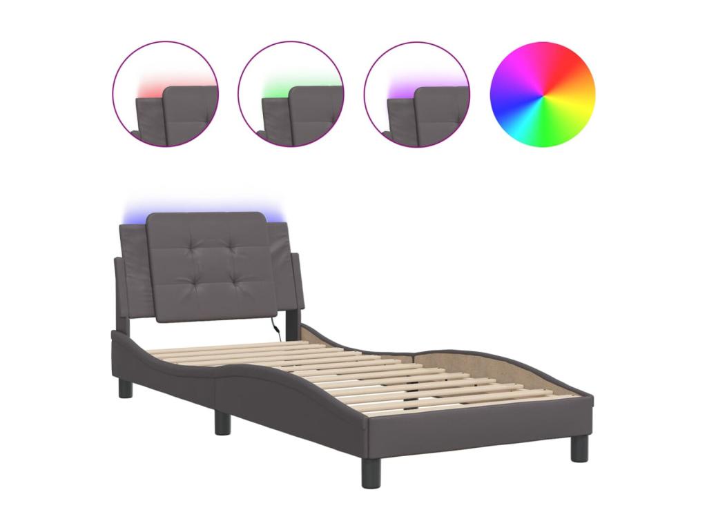 Cadre de lit avec LED sans matelas gris 90x200 cm HCRG18575