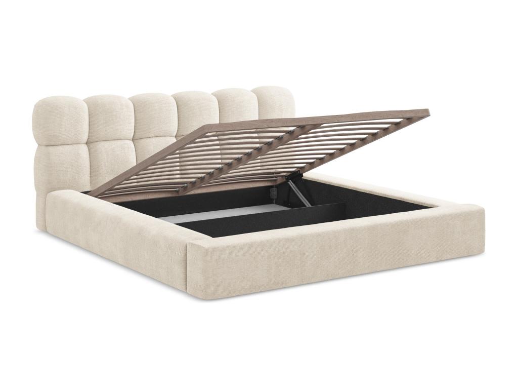 Lit rembourré avec rangement 220x240 - en Chenille - beige clair - Artigeo BGLN57686