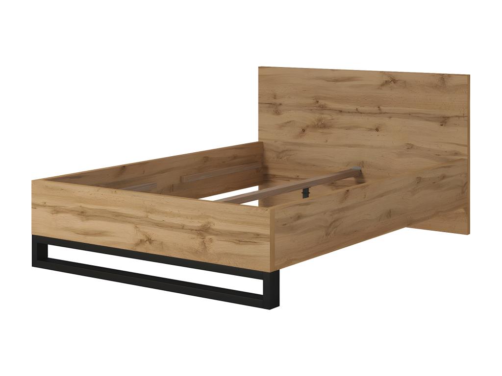 Lit adulte 140x200 style industriel - Collection Artigeo- Coloris chêne brut et noir- Sommier inclus FEAQ17131