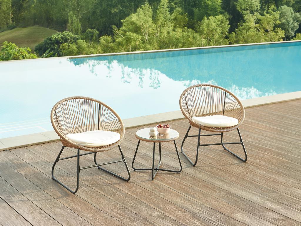 Salon de jardin en résine tressée 2 fauteuils et une table basse - Naturel clair - PISALE de Artigeo KKVY35455