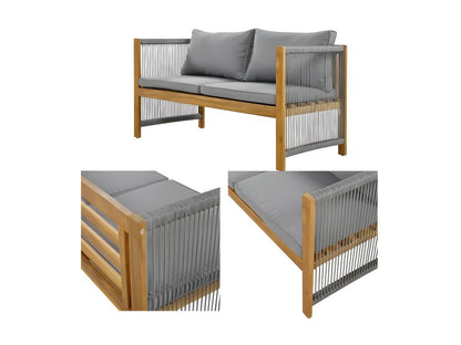 Salon de jardin en acier 4 places - canapé、2 fauteuils et table basse - en corde tressée et bois d'Cosymeub - Gris VGVG21775