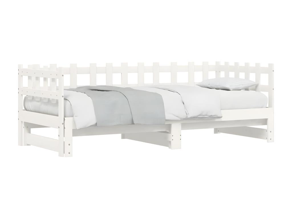 Lit coulissant sans matelas blanc 2x 90x190 cm bois massif UTEL63749