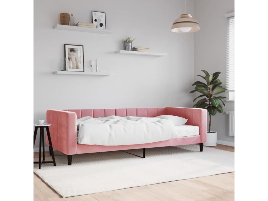 Lit de jour avec matelas rose 90x200 cm velours NIKB93100