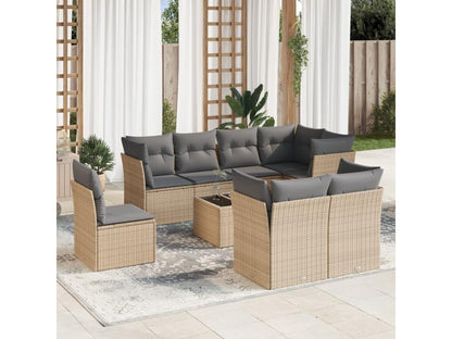 Salon de jardin avec coussins 9 pcs beige résine tressée MFYT07397