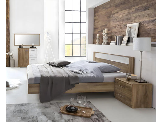 Chambre à coucher en panneaux de particules imitation chêne poutre/blanc/Artigeo - Dim 160x200 cm PUJL40989