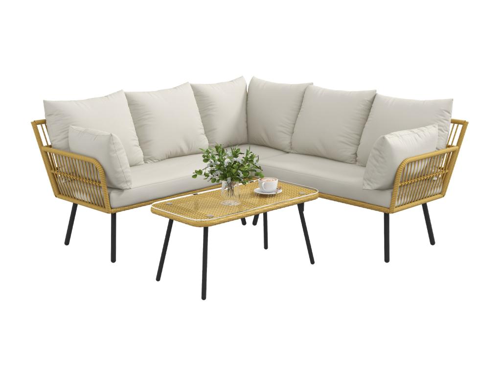 Salon de jardin d'angle 5 places style Artigeo - coussins table basse inclus - résine tressée aspect rotin NMSM90376