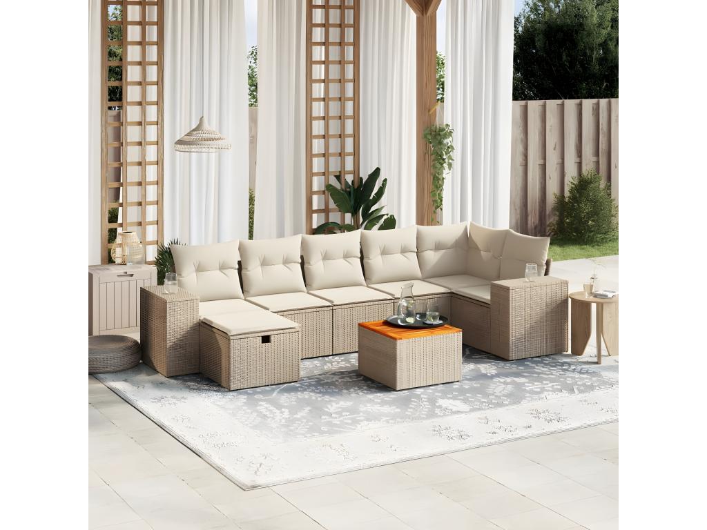 Salon de jardin avec coussins 8 pcs beige résine tressée GVFX71828