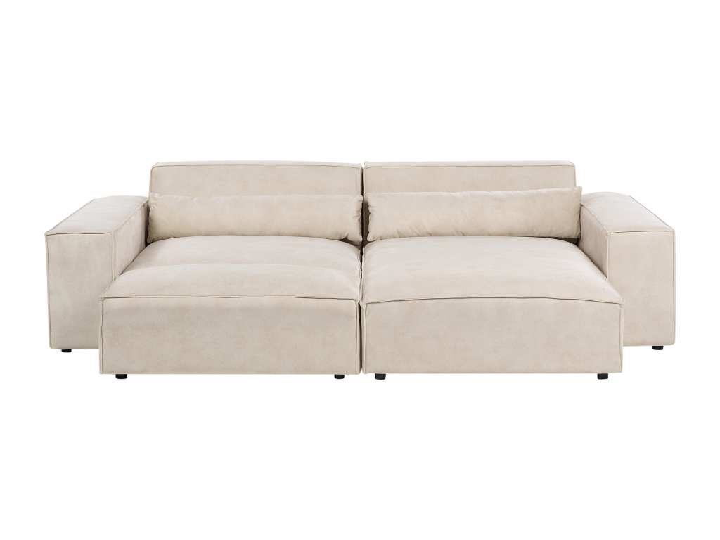 Canapé d'Angle à droite 2 Places Modulable avec Ottoman Moderne en Velours Rembourré Beige Artigeo XIWC79546