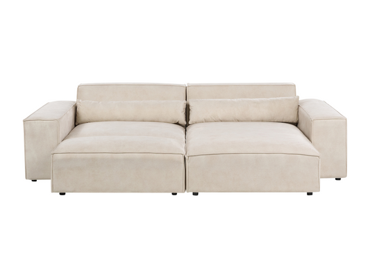 Canapé d'Angle à droite 2 Places Modulable avec Ottoman Moderne en Velours Rembourré Beige Artigeo XIWC79546