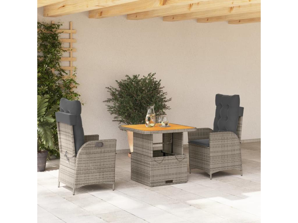 Ensemble à manger de jardin 3 pcs coussins gris résine tressée FJWF57350