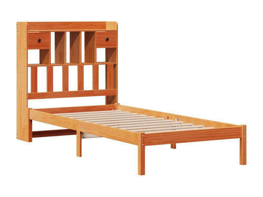 Lit bibliothèque sans matelas cire marron 100x200 cm pin massif CTCB22536