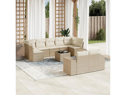 Salon de jardin avec coussins 10 pcs beige résine tressée ENLK64761
