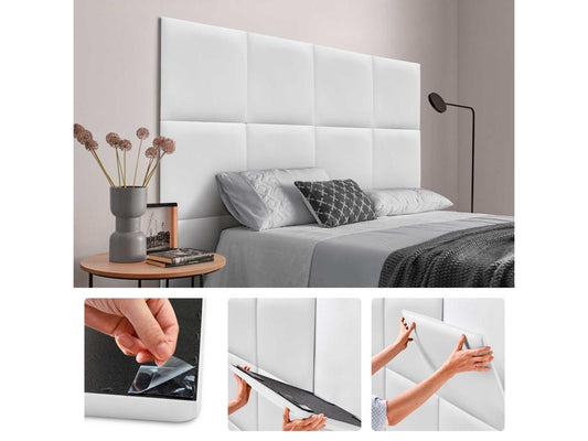 Artigeo Panneaux Rembourrés en Similicuir Autocollants pour Mur Acoustiques Absorbants Protection contre les Chocs Têtes de Lit blanc 50x50cm SPAK89201