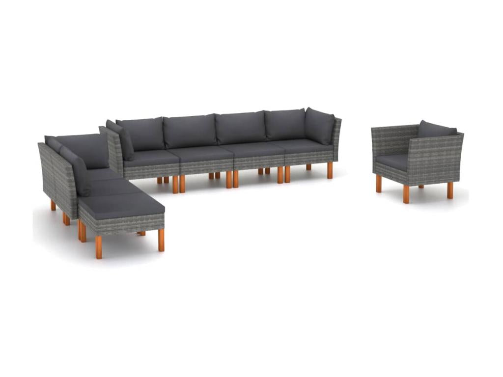 Salon de jardin 8 pcs Résine tressée et bois d'eucalyptus Gris JHAE06424