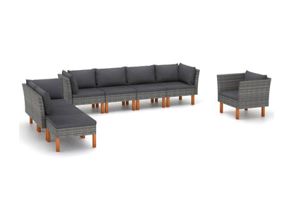 Salon de jardin 8 pcs Résine tressée et bois d'eucalyptus Gris JHAE06424