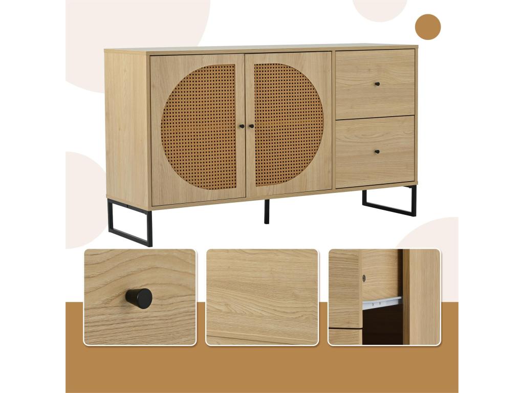 Buffet bas - 2 portes et 2 tiroirs - Naturel clair NDPT44407