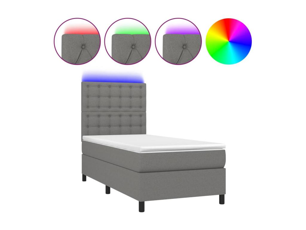 Sommier à Artigeo de lit et matelas et LED Gris foncé 100x200 cm SBYU59567